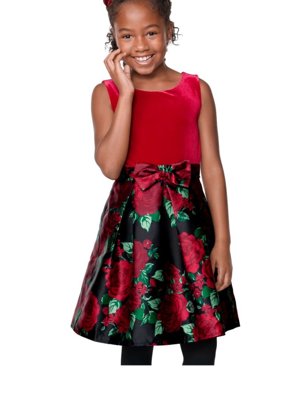 Place Red Bodice with Black Floral Skirt and Bow